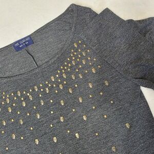 The Clas-sic Shirt Womens Medium Grey Studded Skull‎ Embellished Long Sleeve USA